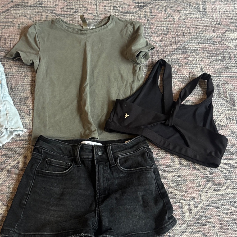 Flying Monkey shorts,  Olive t and Black sports bra Kids Matching Set